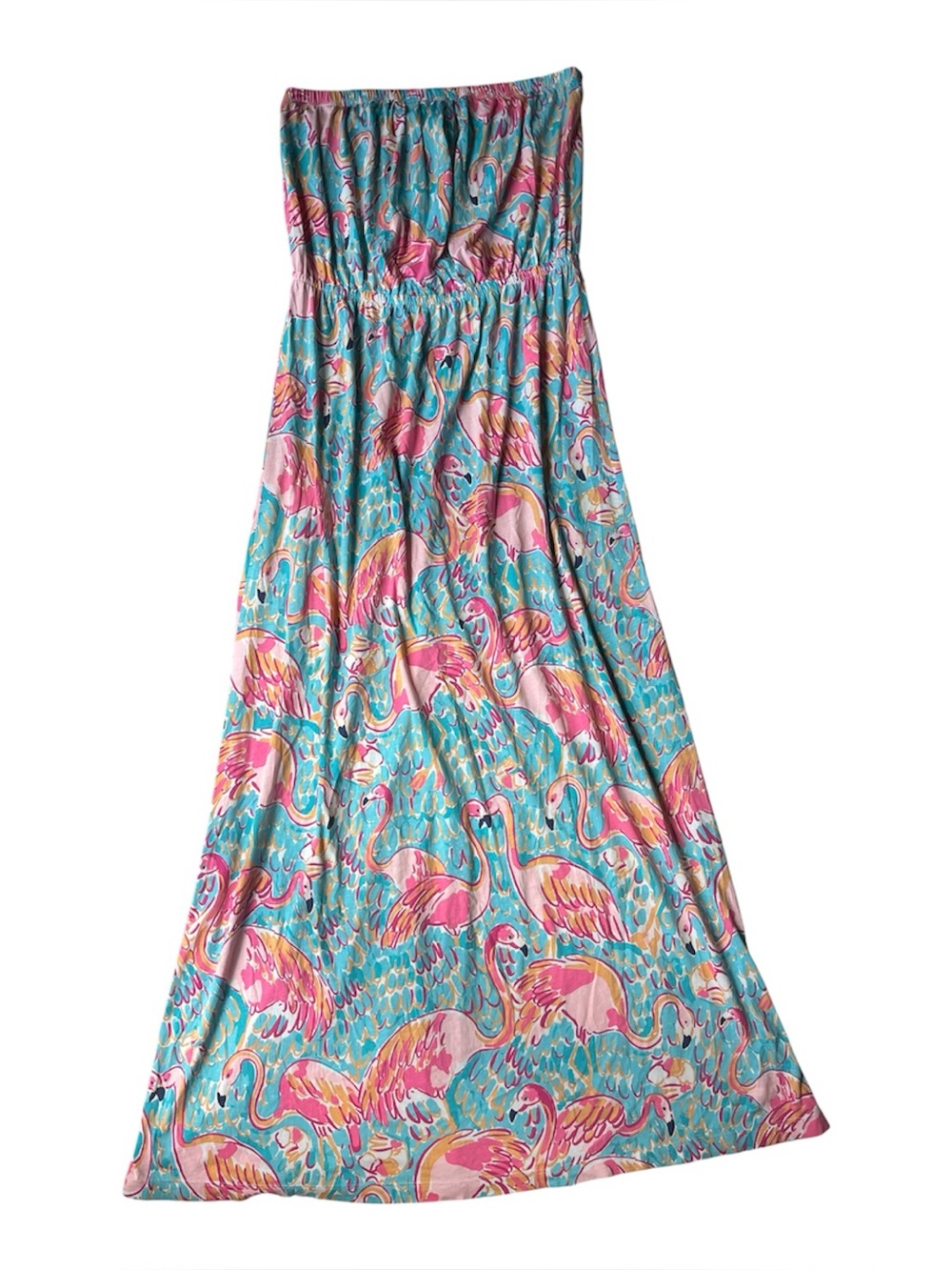 Lilly Pulitzer Marlisa Strapless Maxi Dress Peel and Eat Flamingo Pima Cotton L